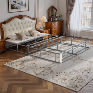 Sunvega Foldable Twin-Size Metal Mattress Bed Base with Removable Linen Cover
