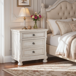 Sunvega Antique Brown Finish Nightstand with Hidden Drawer and Bun Feet