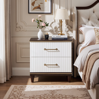 Sunvega Modern White and Cherry Finish Nightstand with Two Dovetail Drawers