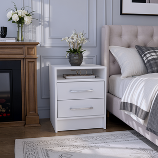 Sunvega White Modern Nightstand with Two Drawers and Shelf for Bedroom