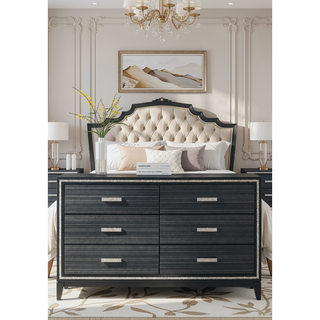 Sunvega Weathered Black Finish Nightstand with Two Spacious Storage Drawers