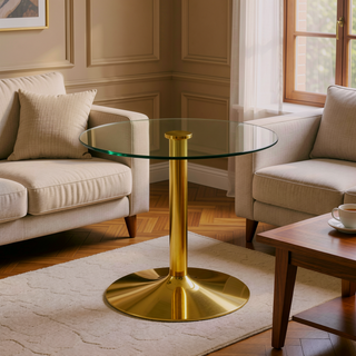 Sunvega 35 Inch Round Tempered Glass Dining Table with Silver Metal Legs