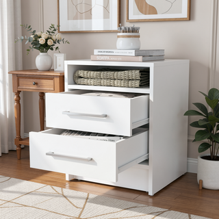 Sunvega Melamine Nightstand with Two Large Drawers and Open Shelf for Bedroom