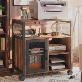 Sunvega Mobile Printer Stand with AC Outlets USB Ports and Adjustable Storage Shelves