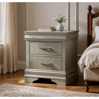 Sunvega Modern Glam Champagne Finish Crystal Diamond Tufted Crocodile Texture Nightstand