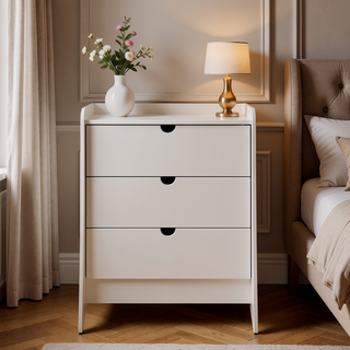 Sunvega Mid-Century Modern White Nightstand with 3 Spacious Drawers for Bedroom