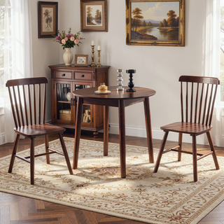 Sunvega Mid-Century Modern Walnut Round Dining Table with White Pedestal Base for 4
