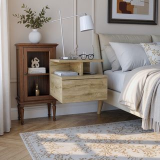 Sunvega Floating Nightstand with Large Drawer and Multiple Shelves for Storage or Decor