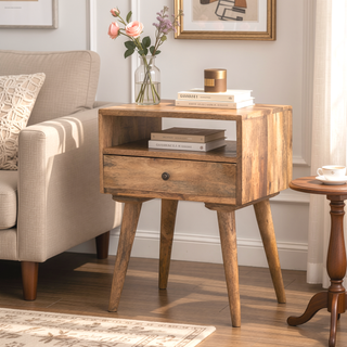 Sunvega Modern Nightstand with Open Slot and Drawer on Nordic Legs