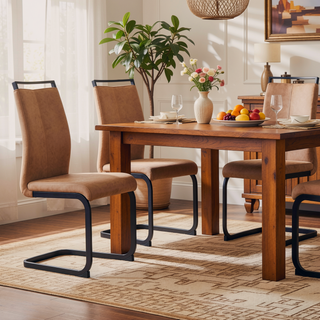 Sunvega High Back Upholstered Dining Chairs with C-Shaped Tube Black Metal Legs (Set of 2)