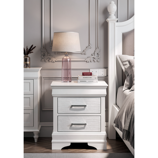 Sunvega Modern White Wood Nightstand with Two Drawers and Contrast Leg