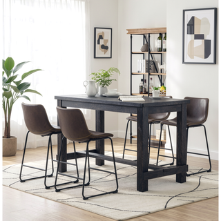Sunvega Antique Wood Finished Counter Height Dining Set with Four PU Leather Chairs