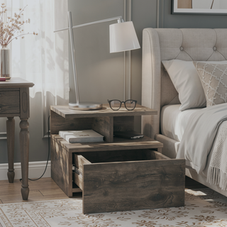 Sunvega Blue Floating Nightstand With Drawer And Shelves For Storage And Decor