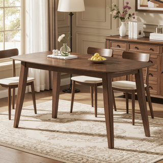 Sunvega Mid-Century Modern Walnut Dining Table with Faux Wood Top and Rubberwood Legs