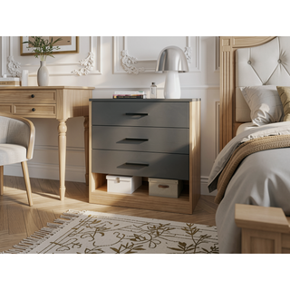 Sunvega Modern Oak and Grey Dresser with 3 Drawers and Open Shelf for Hallway