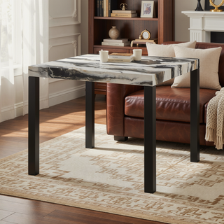 Sunvega Contemporary Modern Square Faux Marble Top Dining Table with Black Legs