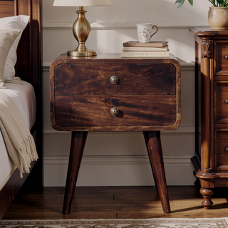 Sunvega Solid Mango Wood Nightstand with Two Drawers and Nordic Style Legs