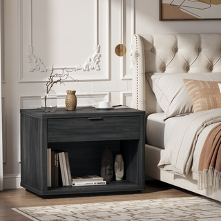 Sunvega Modern Brown Nightstand with Open Shelf and Drawer for Bedroom