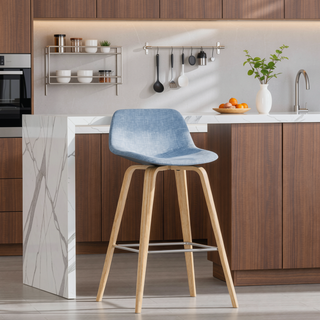 Sunvega Denim Blue Bentwood Bar Stools with Chrome Footrest Set of 2