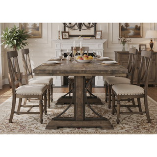 Sunvega Industrial Style Trestle Base Rectangular Dining Table with Curved Metal Accents