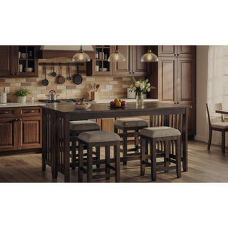 Sunvega Dark Brown Finished Drop Leaf Table with 4 Stools Space Saver