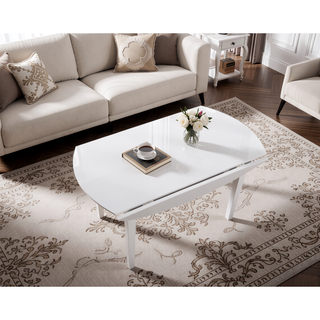 Sunvega Round Drop Leaf Dining Table with Vintage Antiqued White Cottage Finish