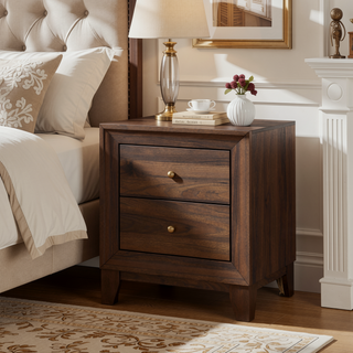 Sunvega Modern Walnut Wood Grain Nightstand with Two Roomy Drawers
