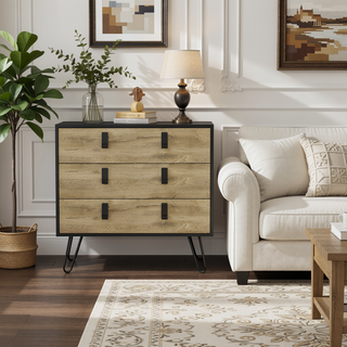 Sunvega Modern Dresser with 3 Drawers and Hairpin Legs for Bedroom Storage