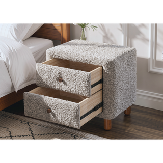 Sunvega Beige Fabric Nightstand with Two 10 by 13 by 5 Inch Storage Drawers