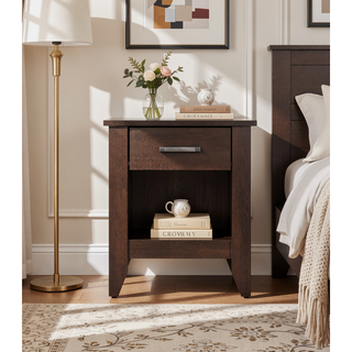 Sunvega Modern Gray Bedside Table With Storage And Sleek Lines