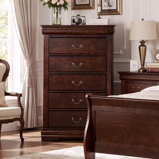 Sunvega Dark Cherry Finish Transitional Chest with English Dovetail Drawers and Bracket Legs