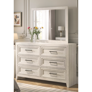 Sunvega Contemporary Geometric Design Two Drawer Nightstand with Off-White Finish