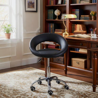 Sunvega Adjustable Height Rolling Salon Stool with Breathable Open Back and 5 Caster Wheels