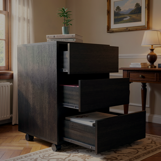 Sunvega Mobile Three Drawer File Cabinet with Locking Wheels and Metal Gliders