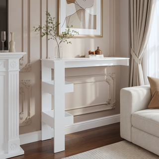 Sunvega Modern White Bar Table with Storage Shelf for Home Bar Kitchen or Dining Room