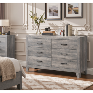 Sunvega Gray Wood Grain Finish Six Drawers Contemporary Dresser Bedside Cabinet