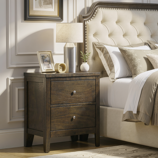 Sunvega Modern Dark Cocoa Two-Drawer Nightstand with Sleek Brushed Nickel Hardware