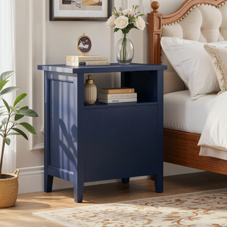 Sunvega Weston Midnight Blue 2-Drawer Nightstand with Nickel Knobs and Open Shelf
