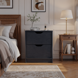 Sunvega White Double Drawer Nightstand with Large Top Surface and Spacious Storage