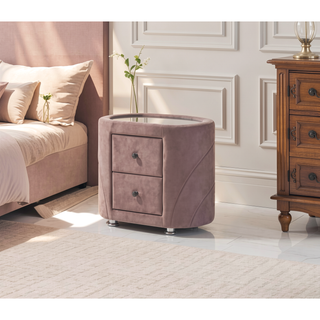 Sunvega Pink Velvet Upholstered Nightstand with Two Drawers and Chrome Metal Legs
