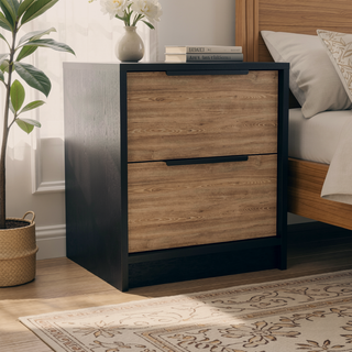 Sunvega Modern 18" High Night Stand with Two Drawers and Metal Hardware