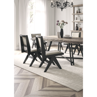 Sunvega Black Contemporary Metal Trestle Base Dining Table Rectangle 1pc