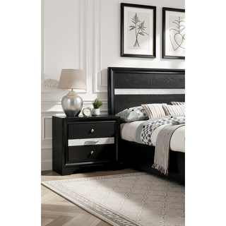Sunvega Contemporary Gray Nightstand with Silver Accents and Hidden Jewelry Drawer