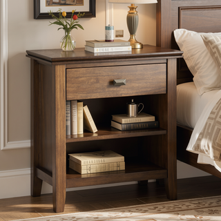 Sunvega Rustic Natural Aged Brown Solid Wood Handcrafted Bedside Table with Drawer