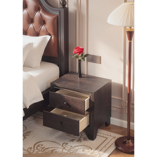 Sunvega Madison Espresso Finish Nightstand with 2 Large Storage Drawers and Wood Frame