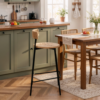 Sunvega Hand Woven Paper Rope Bar Stools with Backrest and Footrest for Kitchen Island