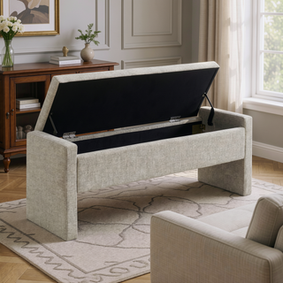 Sunvega Modern Linen Upholstered Storage Bench for Bedroom Living Room Dorm