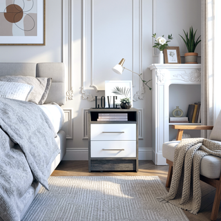 Sunvega 19.9 Inch High Nightstand with Two Drawers and Open Shelf
