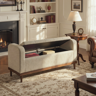 Sunvega Solid Wood Walnut Finish Tufted Dark Gray Upholstered Storage Bench with Lift Top