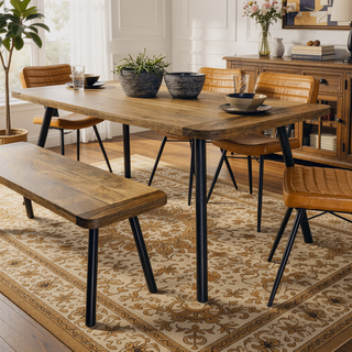 Sunvega Natural Mango and Black Rectangular Dining Table with Tapered Iron Legs